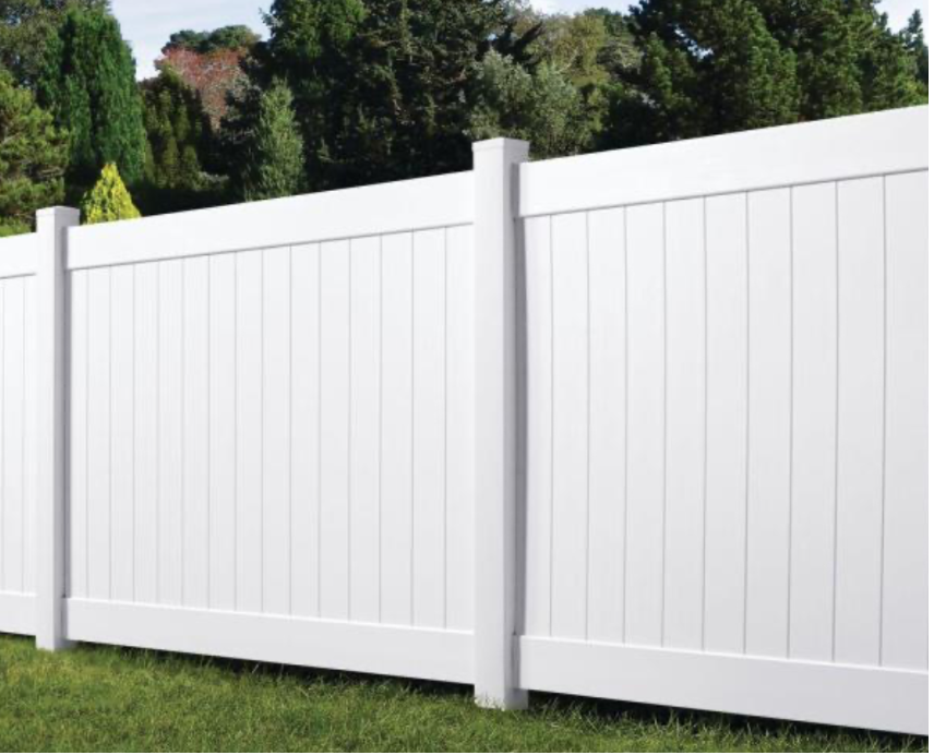 Standard 6 foot white vinyl privacy fence installation in Woodland Hills