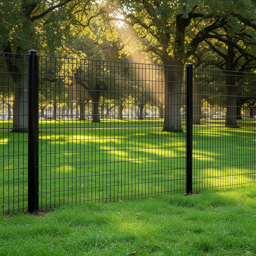Welded wire panel fence in park setting
