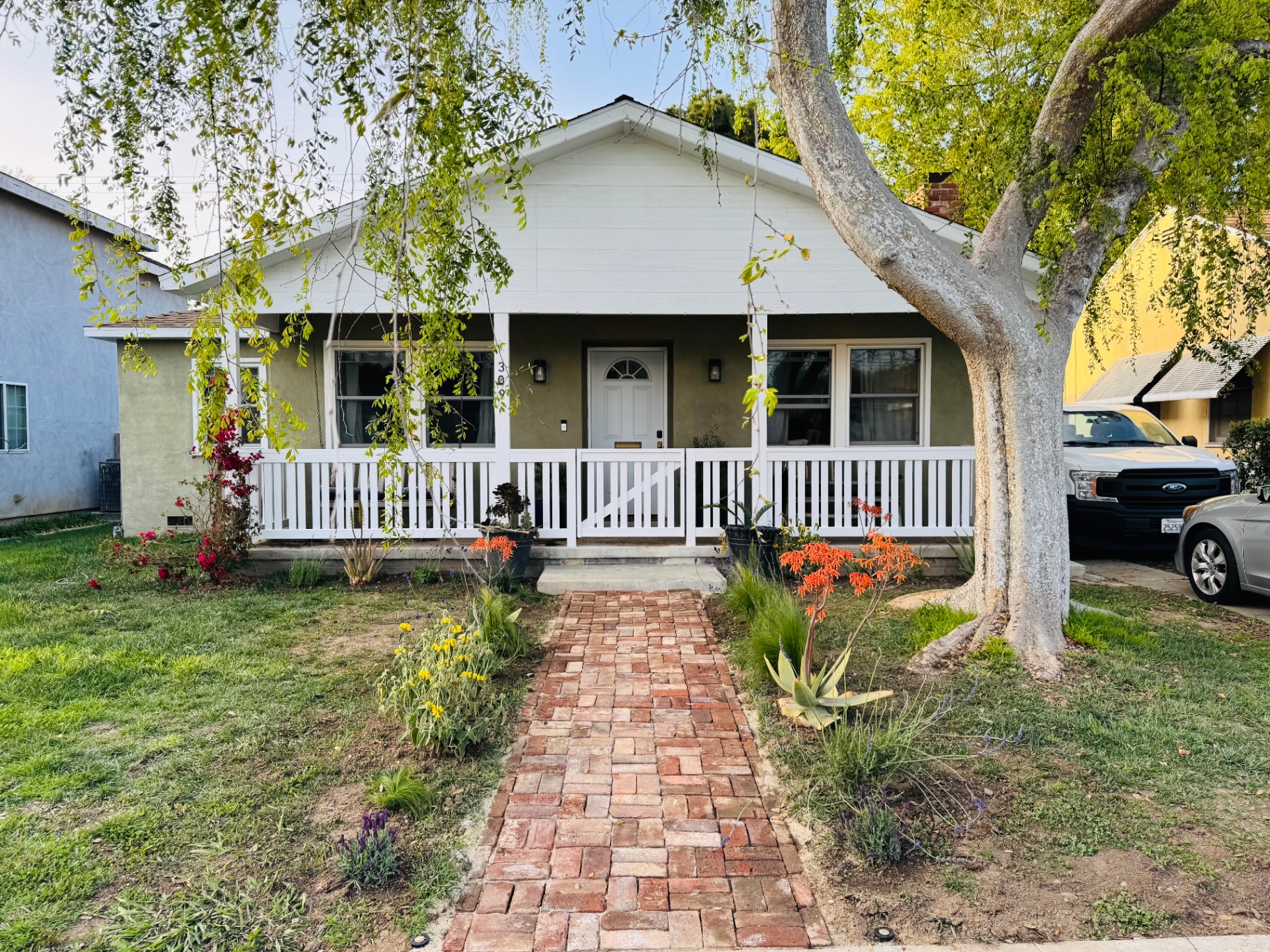 White split picket porch fence